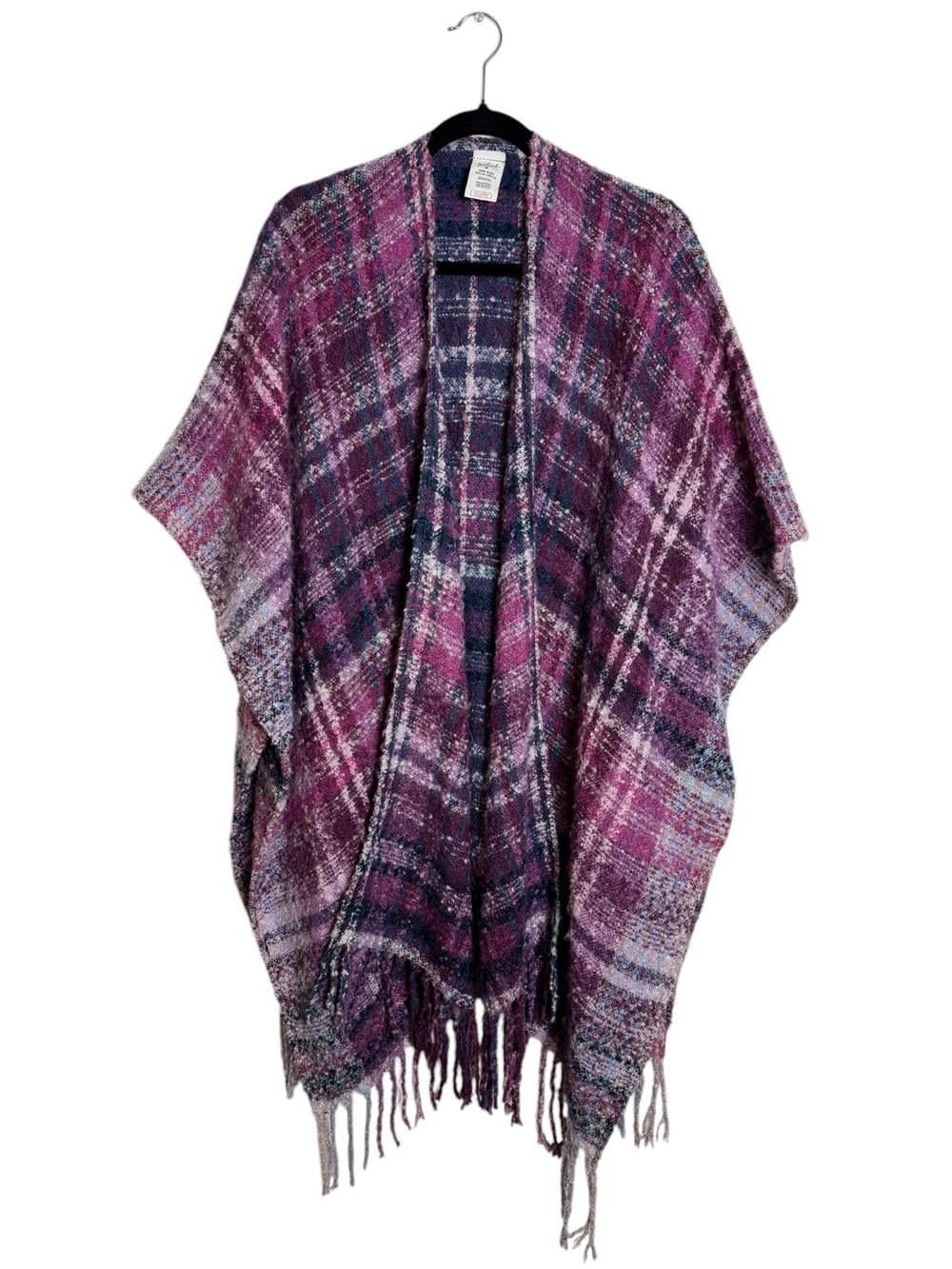 Woolrich Cozy Blanket Wrap Purple Plaid Fringe Cape Poncho One Size O/S